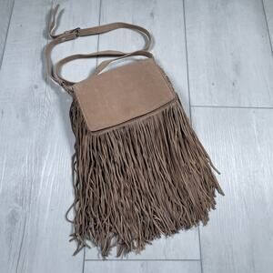 Zara Tan Fringed Split Leather Crossbody Bag 100% Leather Boho
